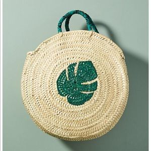 New Anthropologie Palm Leaf circle straw tote bag